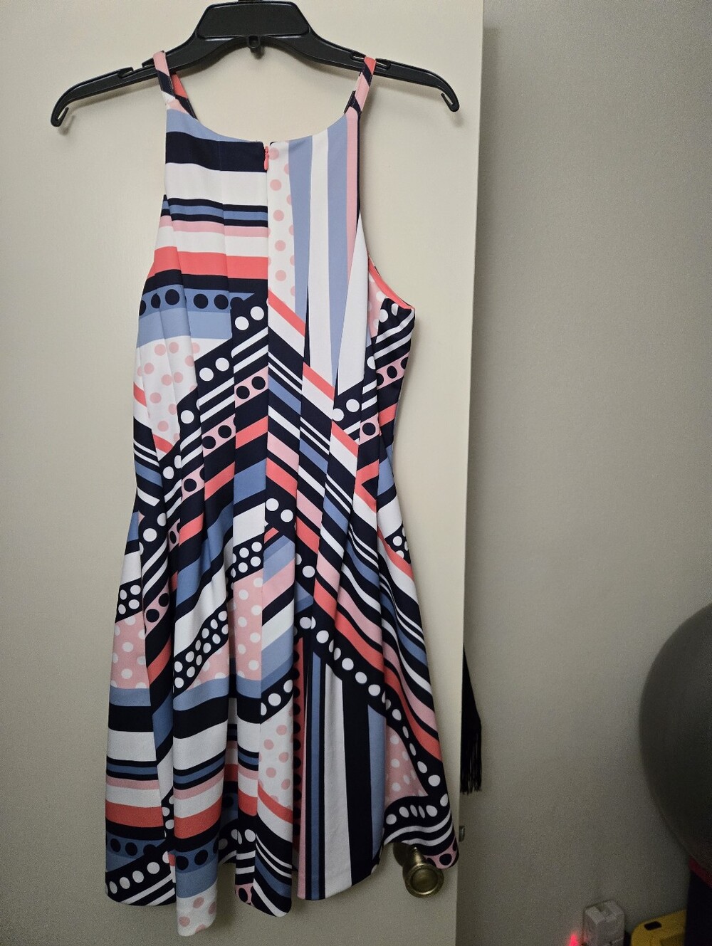 Vince Camuto Navy, Pink & White Geometric Midi Dress